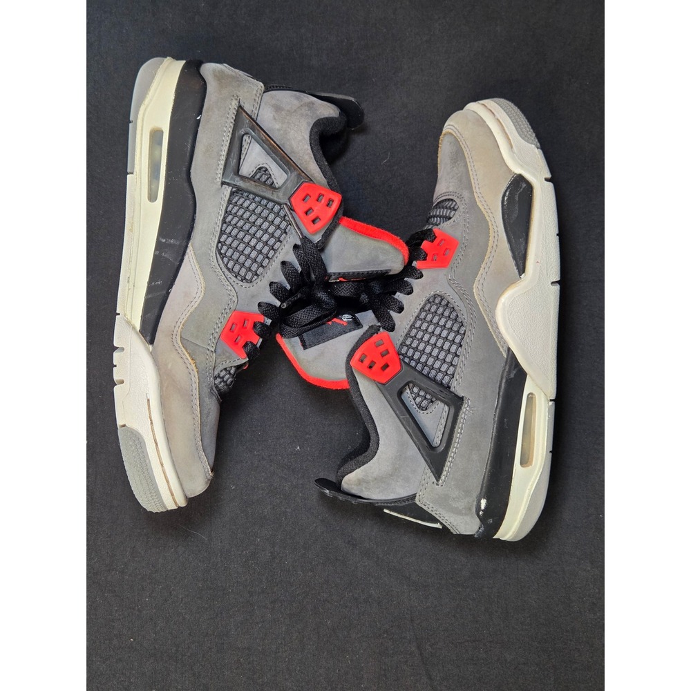 Air Jordan 4 Retro Infrared Grey Black Red Kids Nike Sneakers Size 5.5Y